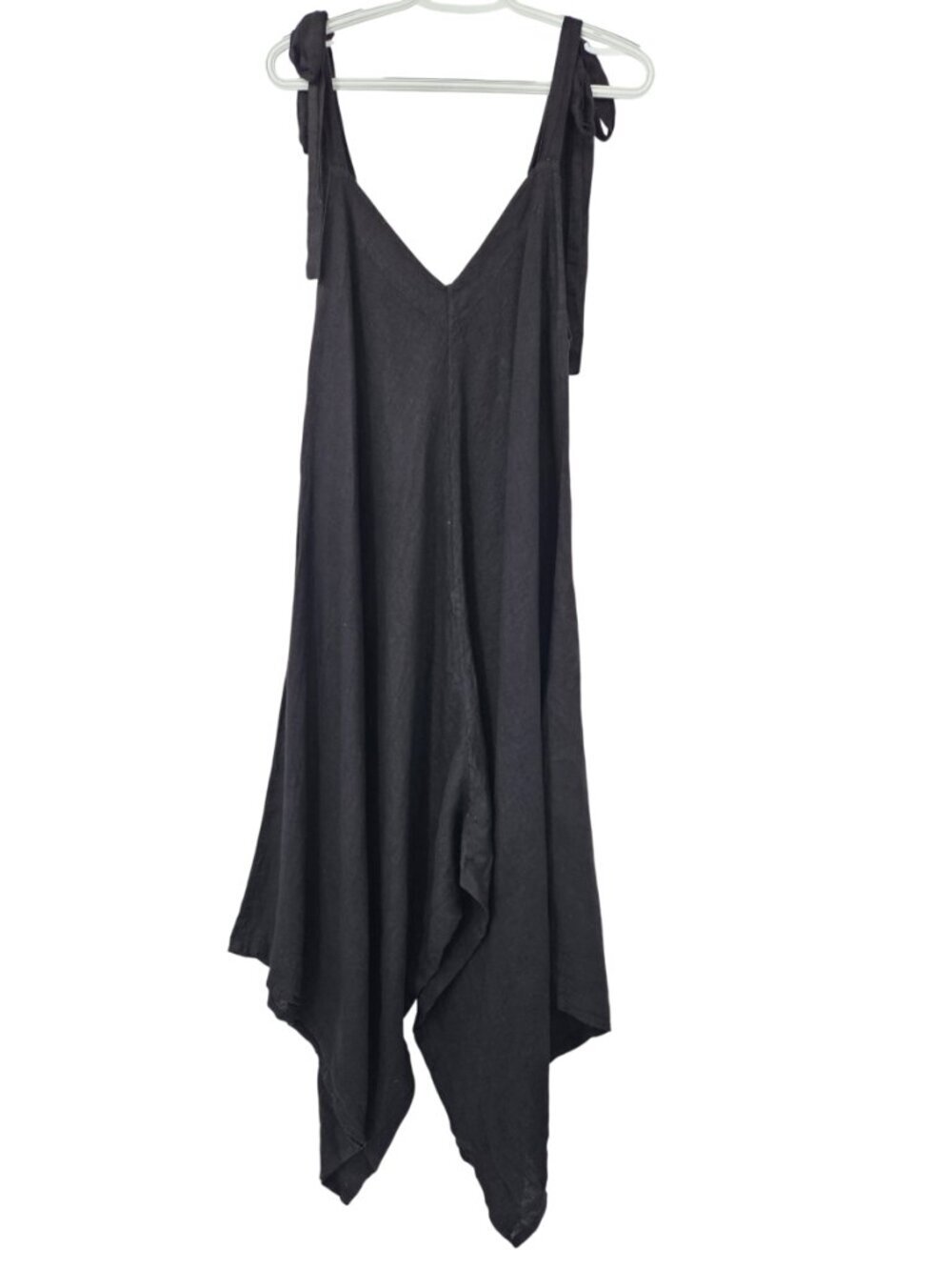 Shylo Linen Asymmetric Harem Jumpsuit Black Women's One Size S-L Lagenlook Boho - Picture 2 of 11